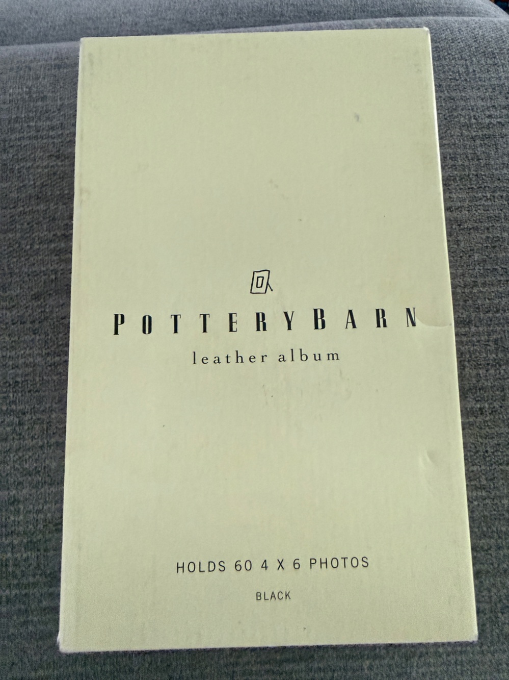Pottery Barn Black Leather  PHOTO ALBUM Holds 60 Photos 4" x 6"